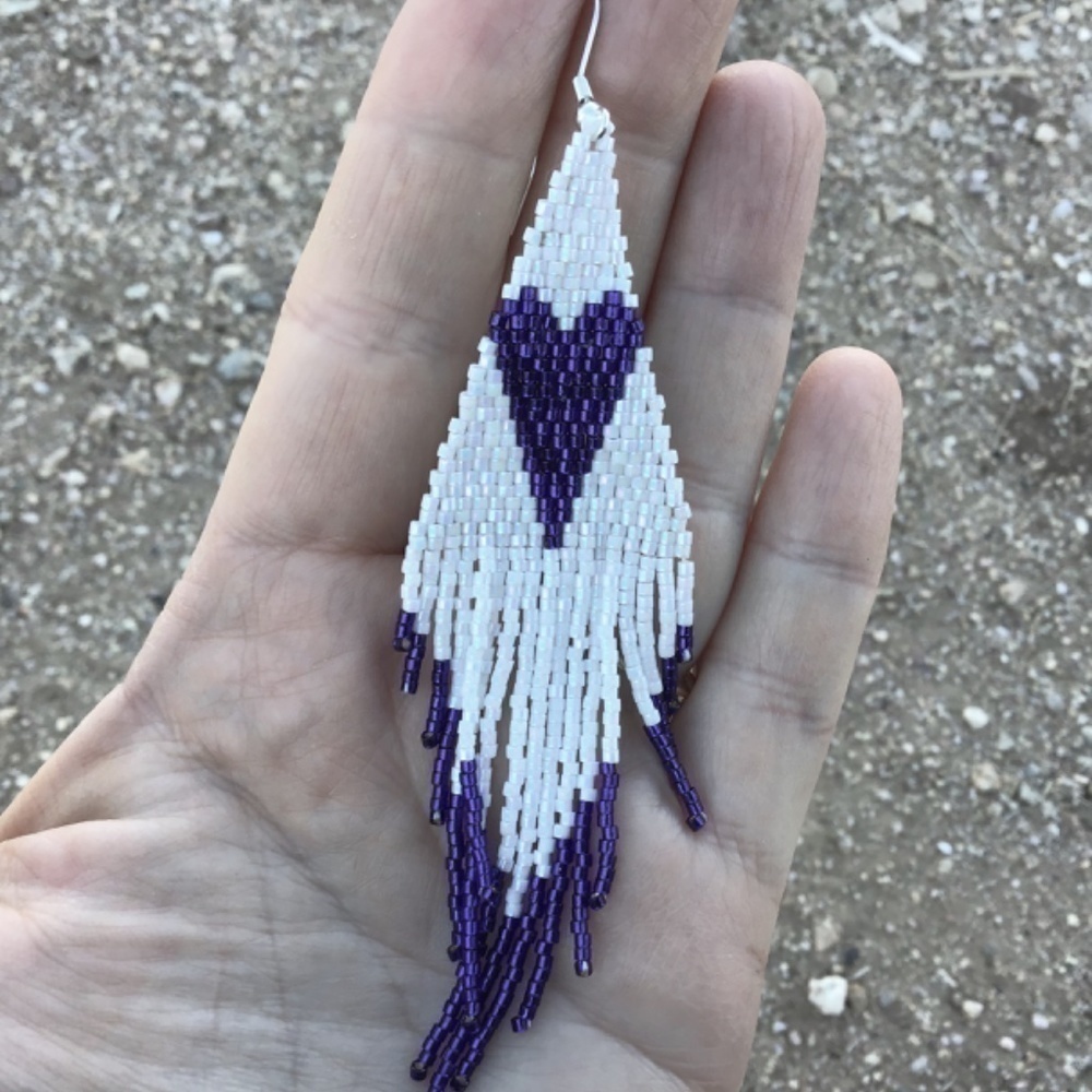 purple Heart Beaded Earrings - Picture 6 of 7